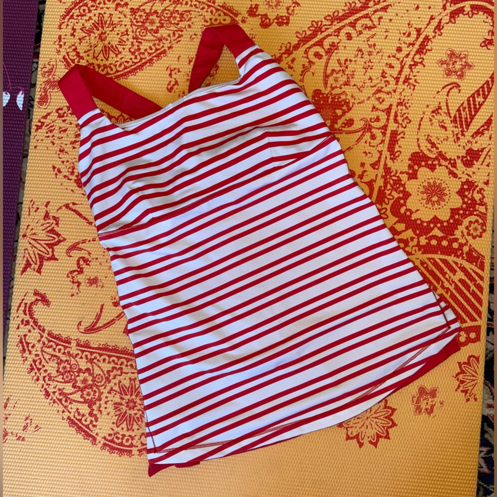 Red and White Striped Workout Top